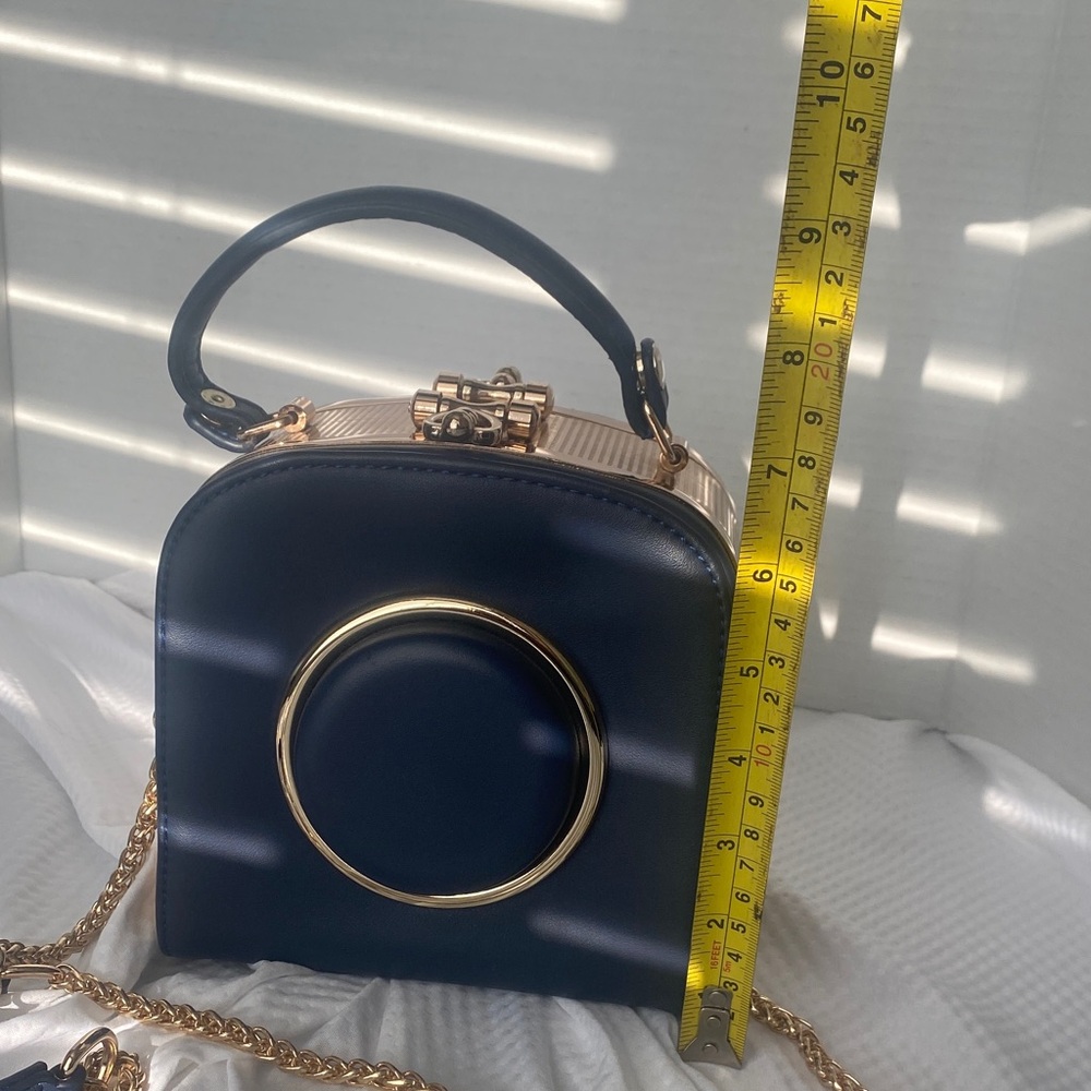 Camera Purse Elegant Navy Blue and Gold Women's Mini Handbag NWOT - Picture 12 of 14